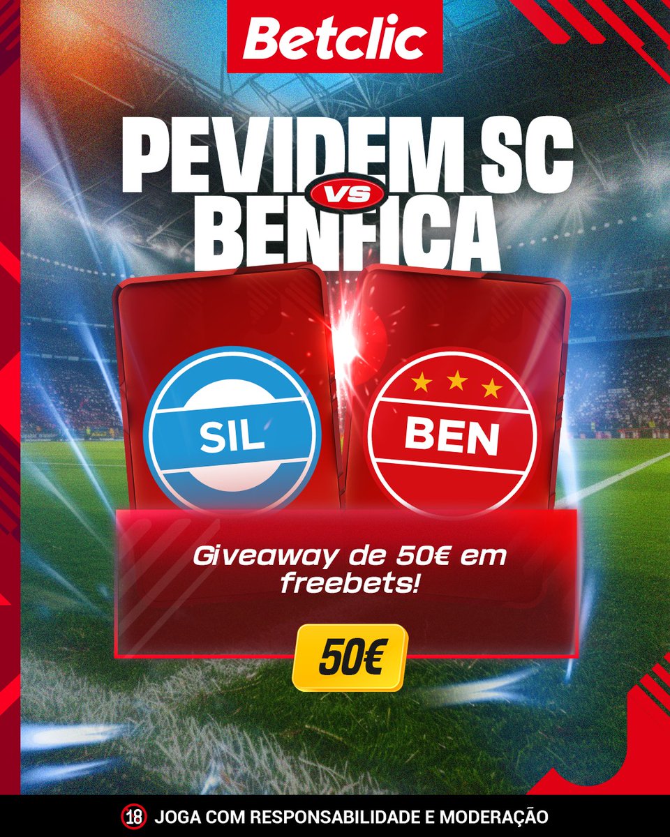 🚨 GIVEAWAY! Em parceria com a <a href="/BetclicPortugal/">Betclic Portugal 🔞</a>, estamos a oferecer 10 freebets de 5€! 🤩💪🏼

ℹ️ Para te habilitares a ganhar, tens de:
- Seguir <a href="/setorencarnado/">Setor Encarnado</a> e <a href="/BetclicPortugal/">Betclic Portugal 🔞</a>
- Dar Like e RT. 
- Comentar com Username.

Resultado sai às 18h. Boa sorte! 🍀🔞