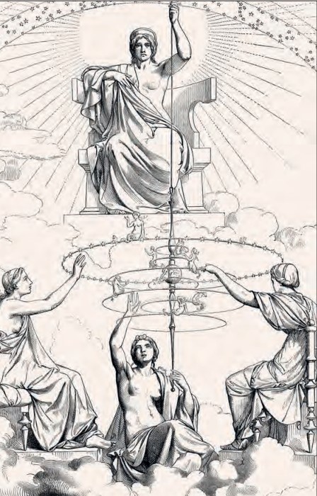 Yunan mitolojisinde "kaderin kaçınılmazlığı" tanrıçası Ananke'nin örekesi, dünyanın merkezinde durur ve gökler etrafında döner. Ölenlerin, öteki dünyada nereye gideceğine karar verir. "Ananke'nin örekesi" küfür etkisi yaratıyor gibi :)