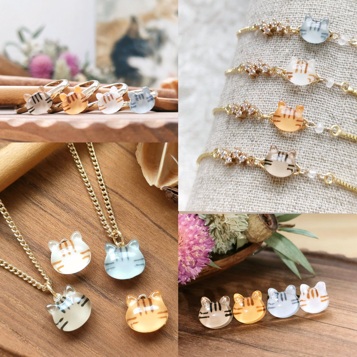 ガラスの猫たちは、ピアス、イヤリング、ブレスレット、フリーサイズリング、ネックレスに変身します。

男性にはネックレスがお勧め。パーツ選択でステンレスネックレスに変更出来るのですが、これは元々メンズなんですよ〜！