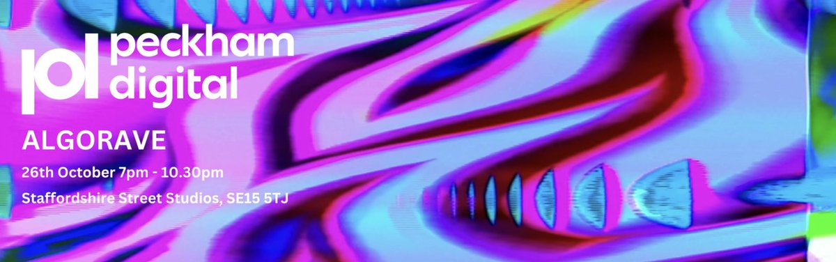 Hey hey I am performing next Saturday at the Algorave of the Festival of Creative Computing organised by Peckham Digital:

peckhamdigital.org/events/2024min…

Free tickets &lt;3 book now 
Super lineup, check it out \0/

#electronicmusic #rave #Algorithm #xname #algorave