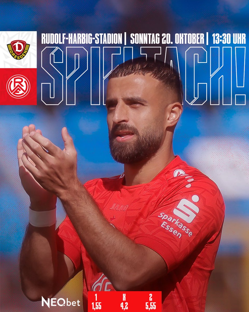 𝗔𝘂𝘀𝘄ä𝗿𝘁𝘀 𝗶𝗻 𝗗𝗿𝗲𝘀𝗱𝗲𝗻📍
🆚 <a href="/DynamoDresden/">SG Dynamo Dresden</a>
🕑 13:30 Uhr
🏟️ Rudolf-Harbig-Stadion
📺 MagentaSport, <a href="/mdrde/">mdrde</a>
📲 #SGDRWE

#SGDRWE | #immeRWEiter | #nurderrwe