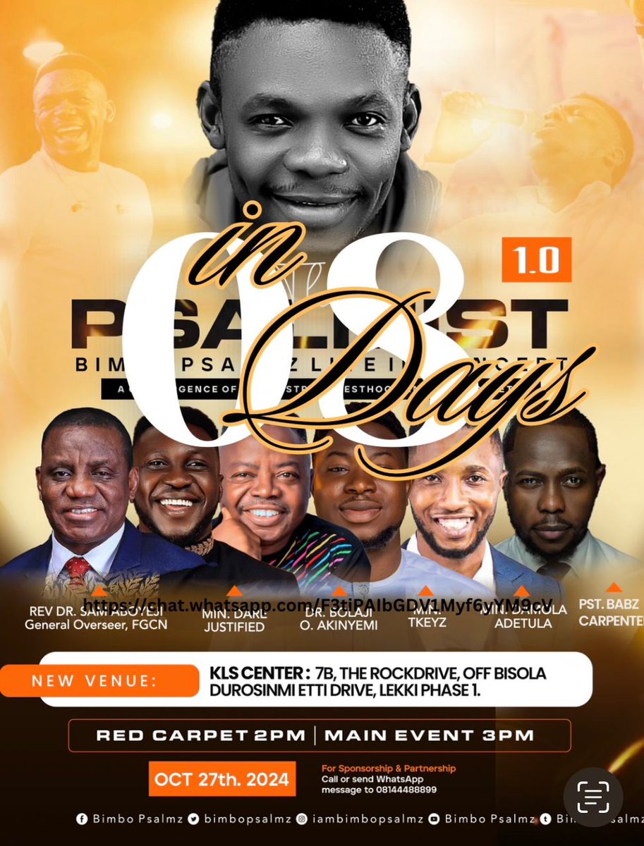 bimbopsalmz's tweet photo. Just 8 Days away, we can’t wait to host you to a good and quality worship served on a platter unto the audience of One!

Him alone will be glorified. 

Please don’t hesitate to reach out to us if you’re led to support or give towards this cause in any way. Thanks and God bless! https://t.co/JnES12mMJW