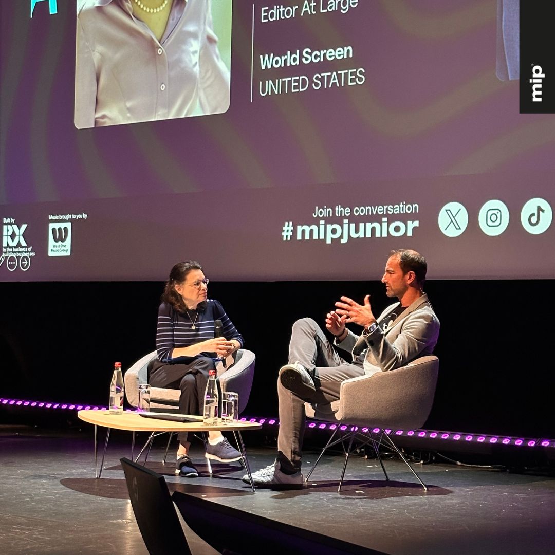 mip's tweet photo. The CEO of newly created Miraculous Corp USA @andy_yeatman in conversation w/ @worldscreen at #MIPJUNIOR, presenting the slate of projects in store for the expansion of the Miraculous universe, from franchises to experiences to consumer products, based on the hugely successful IP https://t.co/DmxUT9dOSv