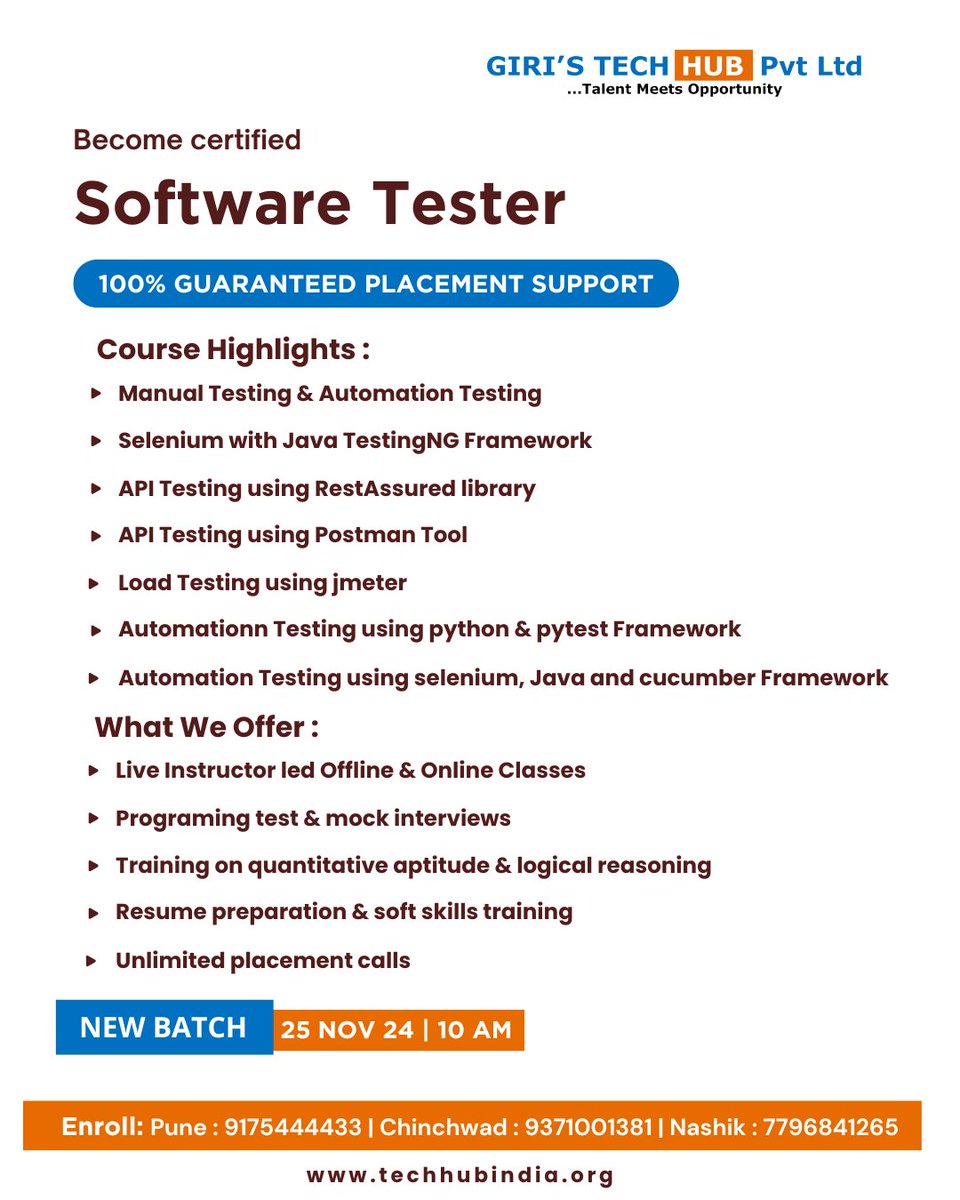 HubGiri's tweet image. Unlock your potential at Giri's Tech Hub, the leading IT institute shaping the tech leaders of tomorrow!
#javafullstackdeveloper #javatraining #javatutorial #java #React #JS #reactjs #Angular #AngularJS #corejava #advancejava #sql #javacode #java #giristechhub #pune