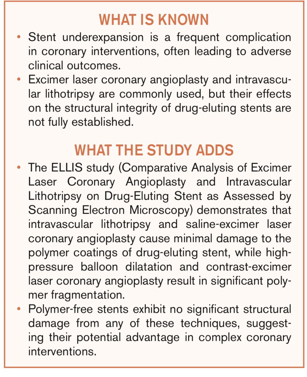 Alfonso Jurado-Román (@juradoromanal) on Twitter photo Happy to see our #ELLIS_Study published in <a href="/CircIntv/">CircInterventions</a> .
Great job of <a href="/BorjaRiversa/">Borja Rivero Santana</a> and a great team of researchers.
“Comparative Analysis of Excimer Laser Coronary Angioplasty and Intravascular Lithotripsy on Drug-Eluting Stent as Assessed by Scanning Electron Microscopy” 👇 Happy to see our #ELLIS_Study published in <a href="/CircIntv/">CircInterventions</a> .
Great job of <a href="/BorjaRiversa/">Borja Rivero Santana</a> and a great team of researchers.
“Comparative Analysis of Excimer Laser Coronary Angioplasty and Intravascular Lithotripsy on Drug-Eluting Stent as Assessed by Scanning Electron Microscopy” 👇
