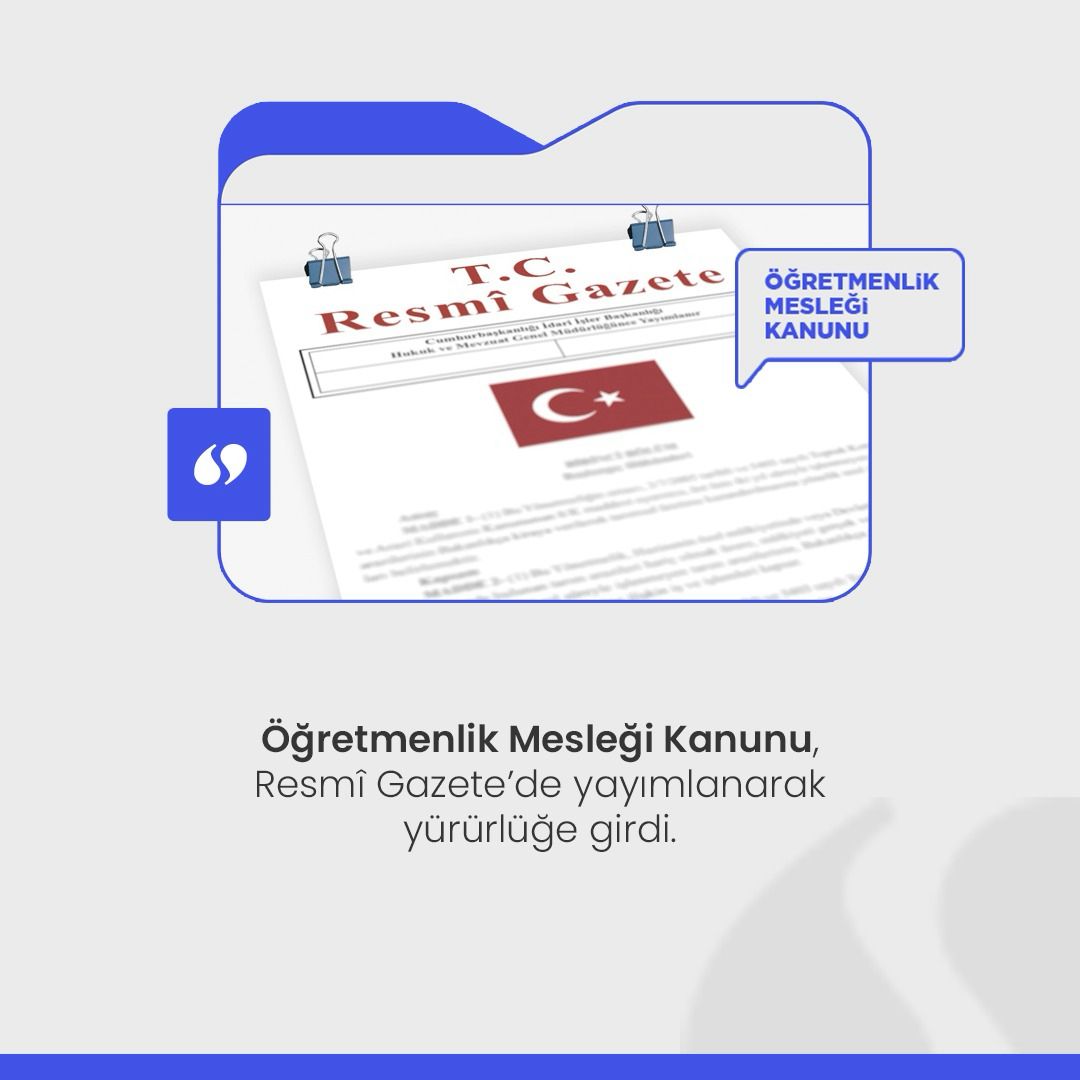 Öğretmenlik Mesleği Kanunu'nda öğretmenlikte veya uzman öğretmenlikte 20 yıl hizmet süresini tamamlayan meslektaşlarımıza doğrudan başöğretmenliğe başvuru hakkı getirildi.  Meslektaşlarımıza ve eğitim camiamıza hayırlı olsun.