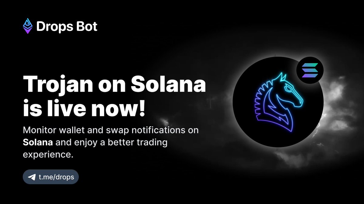 ⚡️Exciting update! 

<a href="/TrojanOnSolana/">Trojan on Solana</a> is now Integrated with <a href="/etherdrops_bot/">Drops Bot × FOMO</a>

Monitor wallet and swap notifications on @Solana and enjoy a better trading experience. Look forward to new features launching shortly!

➡️ t.me/fomo