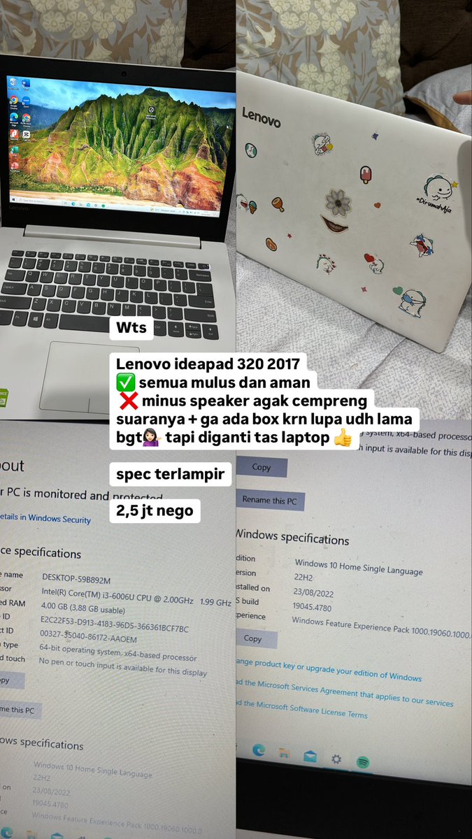 wts lenovo ideapad 320✅
detail spec dan condition bisa dm aja