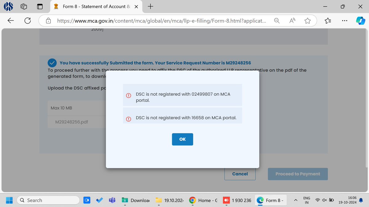 nishag2012's tweet photo. @HelpdeskMCA21V3 Trying since many days . DSC is registered but the message comes DSC not registered. What to do ? Tried registering again and different browsers too. Pls help https://t.co/xF4PHqAJBT