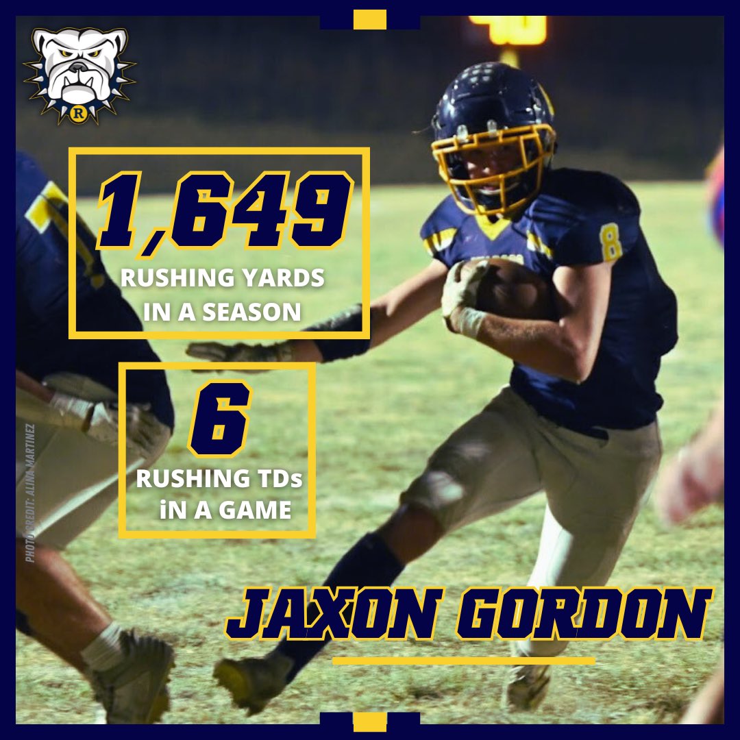 The records continue to fall for junior RB Jaxon Gordon! After last night’s 215 yard, 6 TD performance; he now holds the school record for most rushing yards in a season &amp; rushing TDs in a game.

#RivFootball