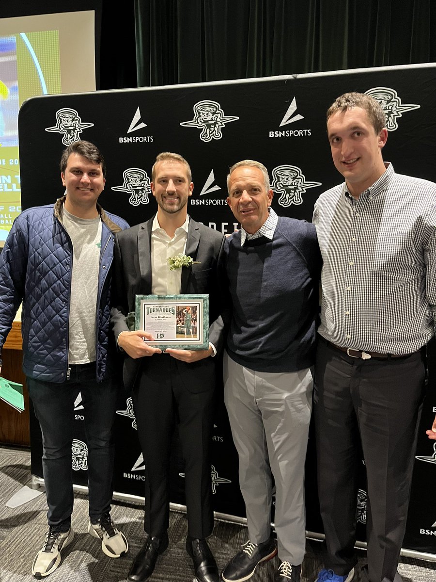 HFbasketball_'s tweet photo. Huge congratulations to Lucas Woodhouse on being inducted to the HF Hall of Fame! Pictured with his teammates Kevin & Reed and Coach Agostino from the legendary 2012 State Championship team! #HFamily https://t.co/qZNxRvoEYV