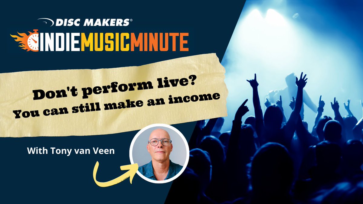 Can you make a living from your music without performing live? 🤔

In his latest video, Disc Makers CEO Tony van Veen shares 5 revenue streams for artists who don’t perform live and highlights the one that towers over the others. Check it out! Watch here: youtu.be/0_Qp3UOT5b8