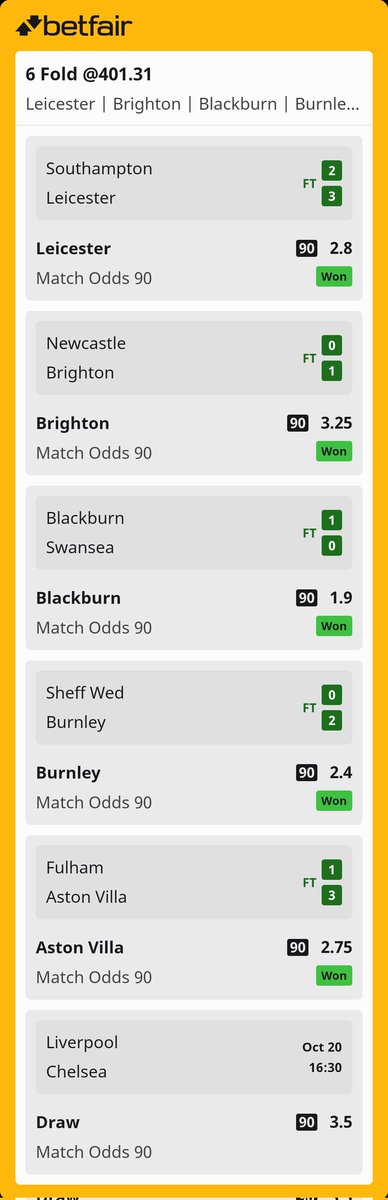 AwStallion's tweet image. A last minute winner for @LCFC means that to turn £10 into £4k I need a draw for #Chelsea vs #Liverpool... Would you take a £850 cash out?

#Southampton @Betfair