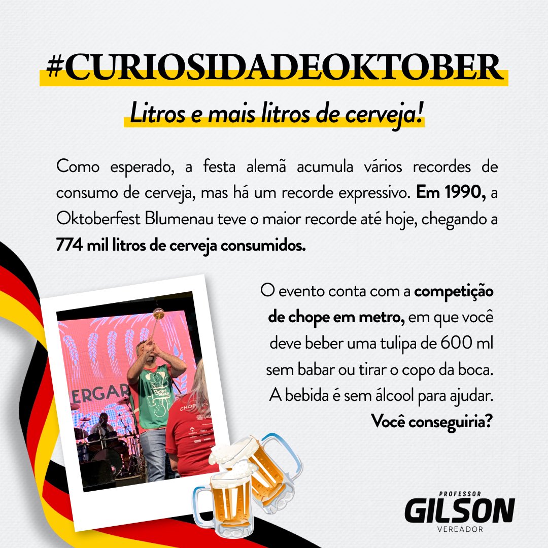 profgilson8's tweet photo. 774 mil litros consumidos em uma edição, um recorde histórico para a nossa cidade! Você sabia disso? Além do mais, conta pra gente se você já experimentou o chope em metro! 🍺
.
.
.
.
#oktoberfest #oktoberfestblumenau #profgilson #blumenausc https://t.co/ZQ44ZolN7B