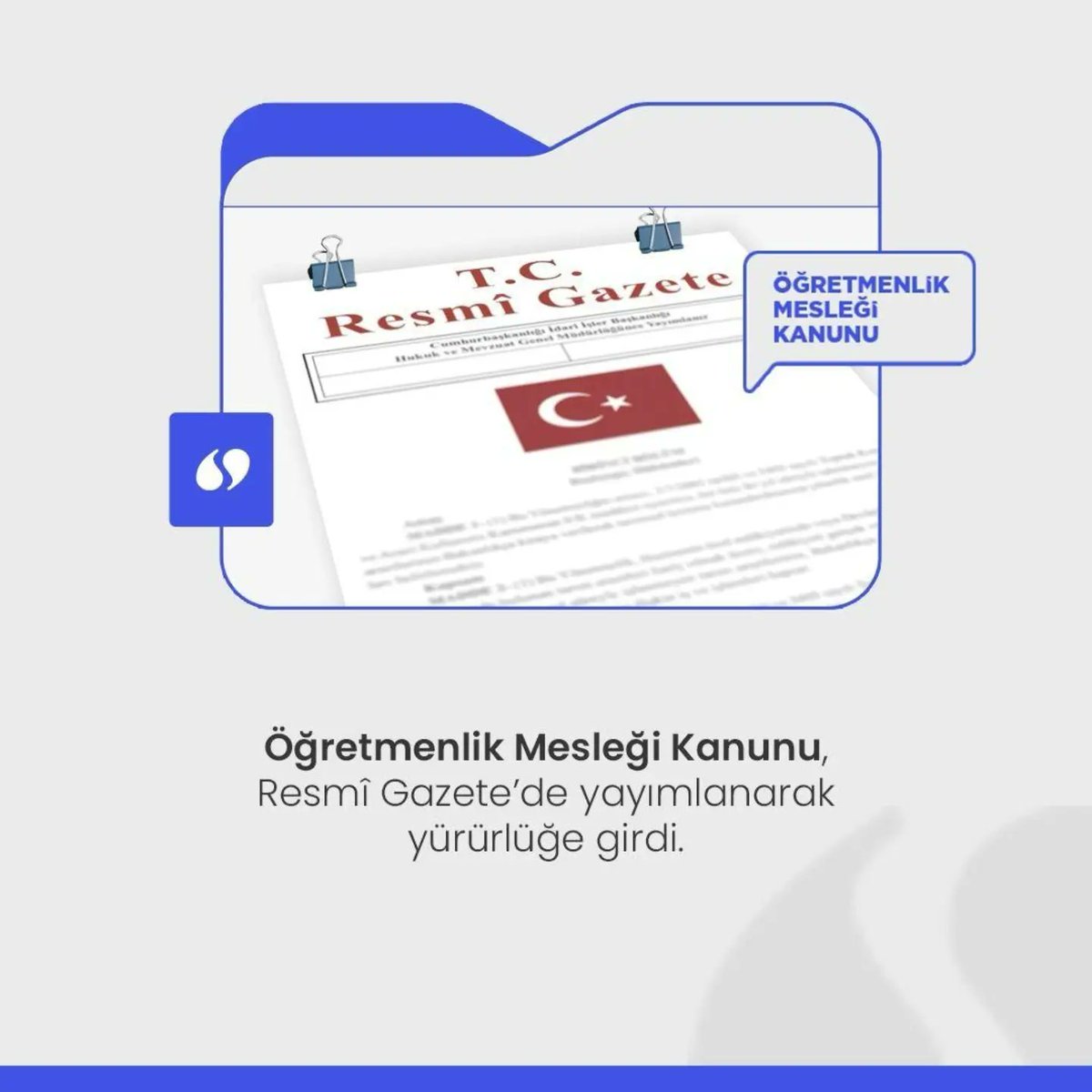 KihoNf's tweet photo. Öğretmenlerin meslek öncesi yetiştirilmelerinden mesleğe girişleri, meslek içinde ilerlemeleri, mesleki gelişimleri, hak, ödev ve sorumlulukları gibi birçok hususları düzenleyen öğretmenlik mesleğine özgü Öğretmenlik Mesleği Kanunu Resmî Gazete’de yayımlanarak yürürlüğe girdi. https://t.co/9qXFPhqIs0