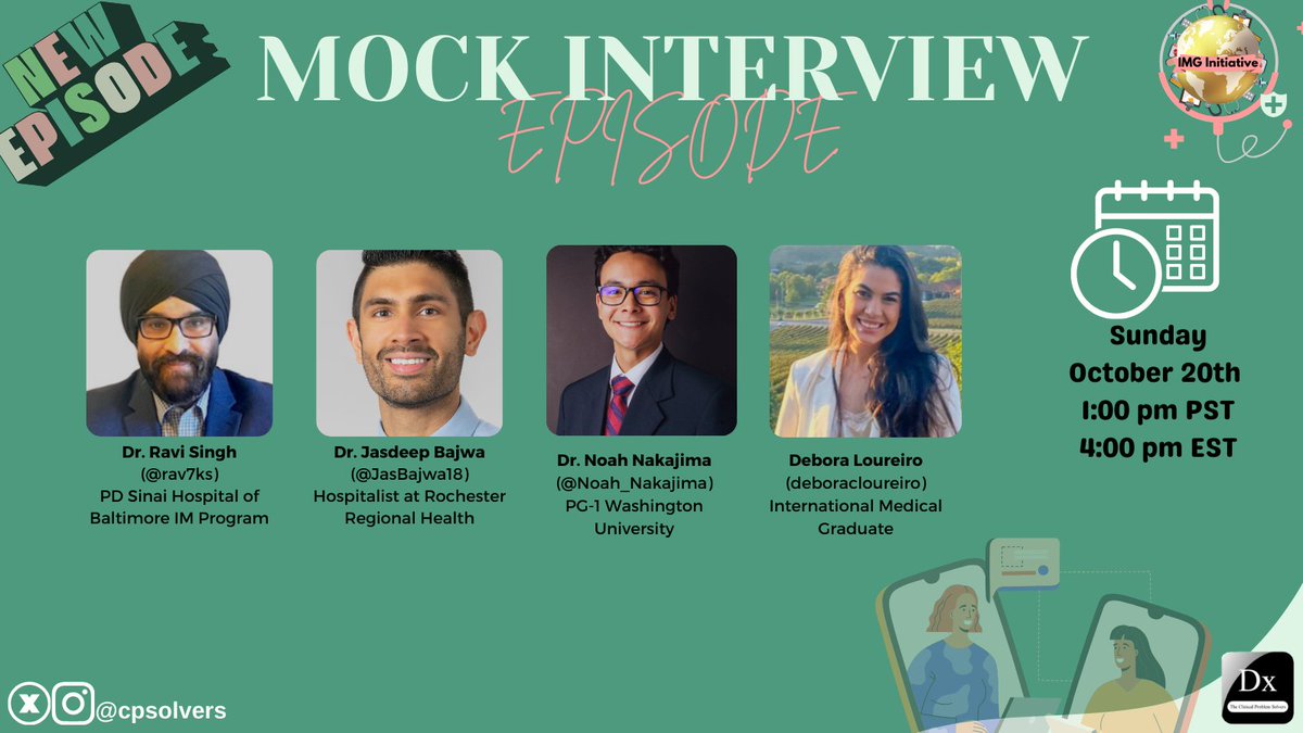 #Match2025 #Medtwitter Our next IMG initiative event will take place tomorrow, Sunday, October 20, at 4 p.m. EST.

Please join us for this mock interview with our expert panel to get tips on how to ace your interview!  

Join us here➡️ bit.ly/31LWIKg