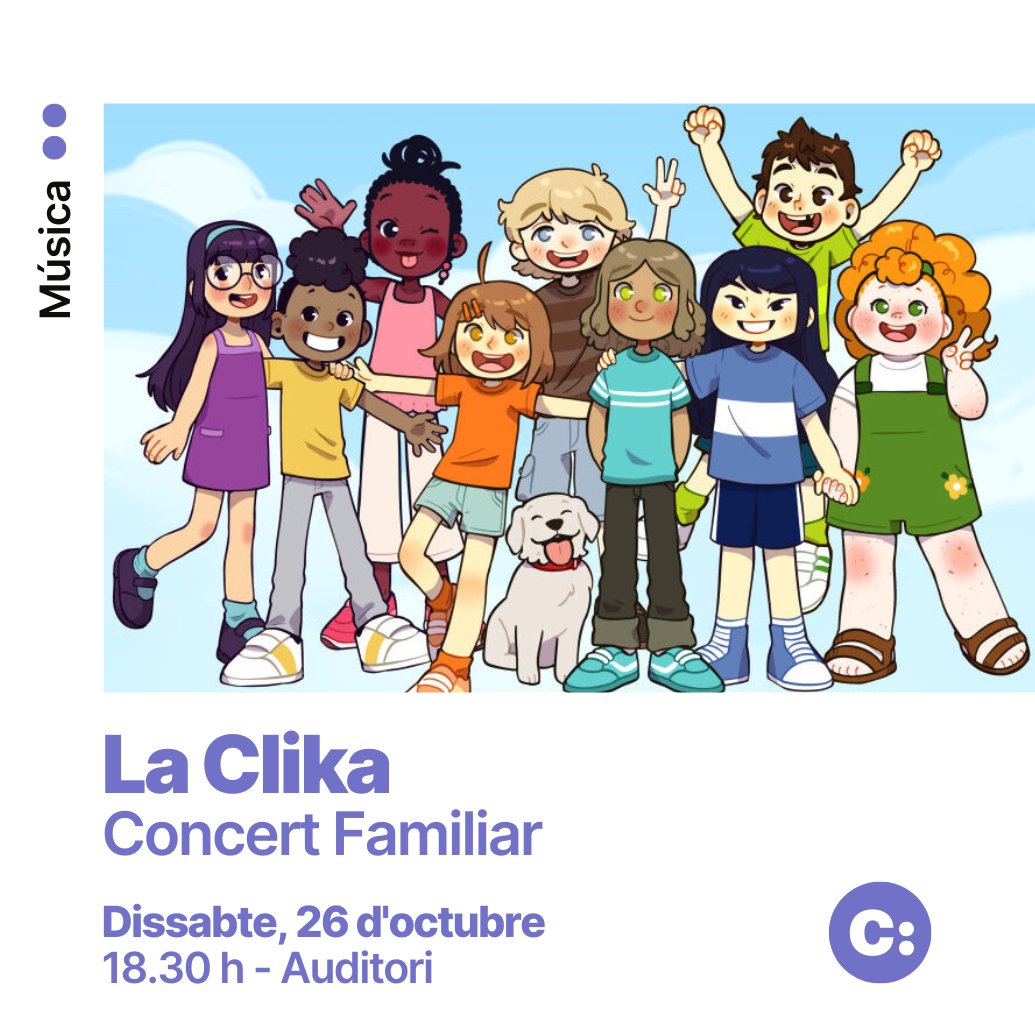 Concert familiar amb @laclika_cat! 💥👀Atenció perquè el pròxim dissabte, 26 d'octubre, La Clika farà saltar i ballar a totes les persones assistents amb un repertori més que conegut per petits i grans 🎵

📅 26/10 
🕕 18.30 h 
📍 Sala 1 
ℹ️ auditorienricgranados.cat