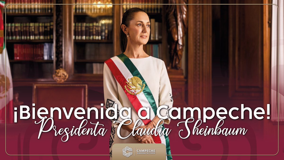 CJCampecheGob's tweet photo. Es muy grato recibir en nuestro estado a la Dra. @Claudiashein, durante su primera visita oficial como Presidenta de nuestro país, con motivo de la presentación de Programas Integrales Para el Bienestar en beneficio de la  ciudadanía. 

¡Campeche es su casa! https://t.co/t0EXqXHjBl