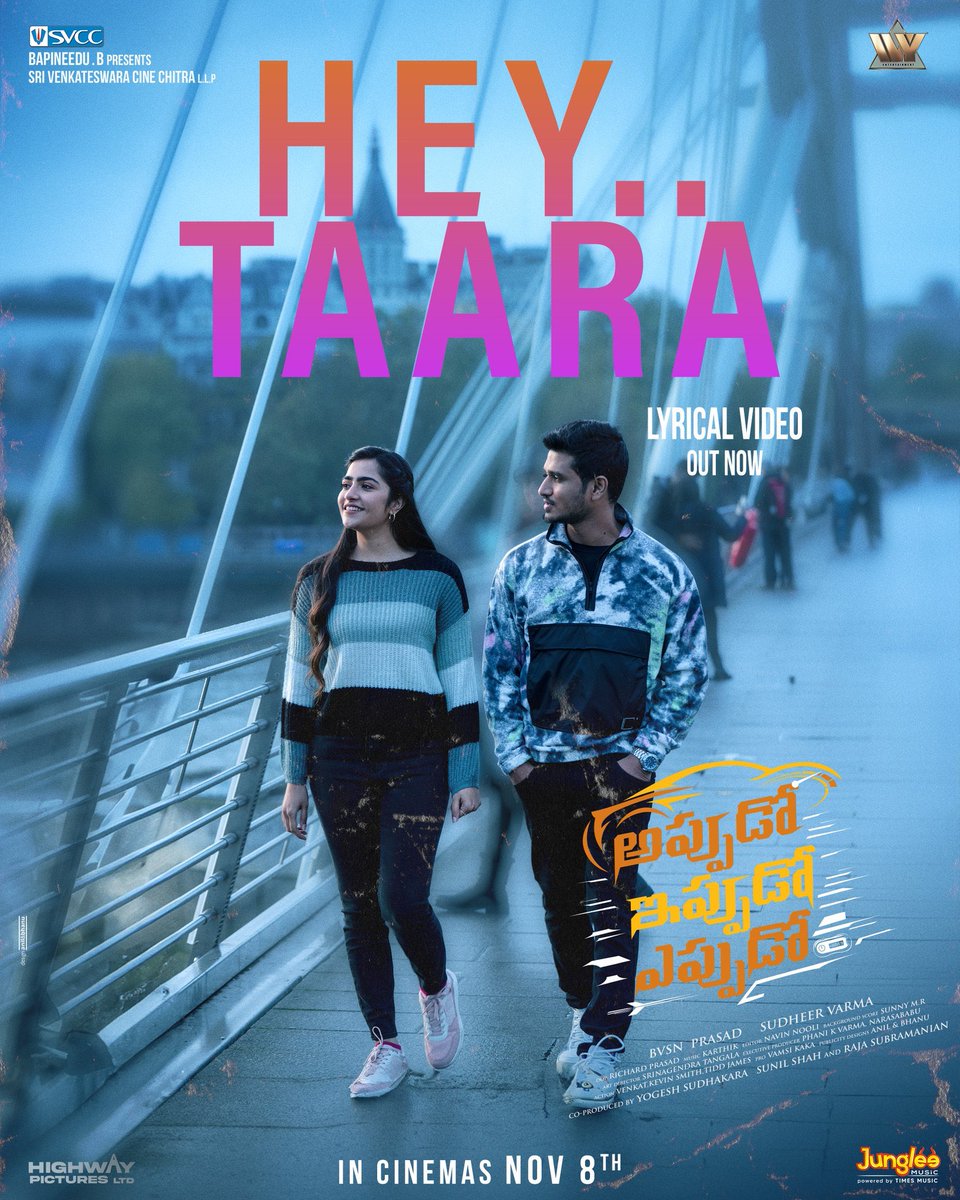rukminitweets's tweet photo. Have you heard this delightful, peppy number yet? 💃🏻
#HeyTara from #AppudoIppudoEppudo
https://t.co/cgc0OHz0vN
@actor_Nikhil @sudheerkvarma @itsdivyanshak @JungleeMusicSTH @SVCCofficial https://t.co/cR8XXBHaDy