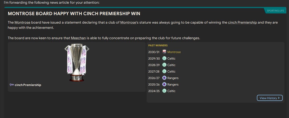 RabidCrocMan's tweet photo. What a season for @MontroseFC! Retained the Viaplay Cup, Made the final of the Europa league and just missing out on taking it all! Finally dethroning the old firm and winning the @spfl! There are new kings in Scotland now, also Zidane was spotted at Links park 😂 https://t.co/67QXpbLslZ