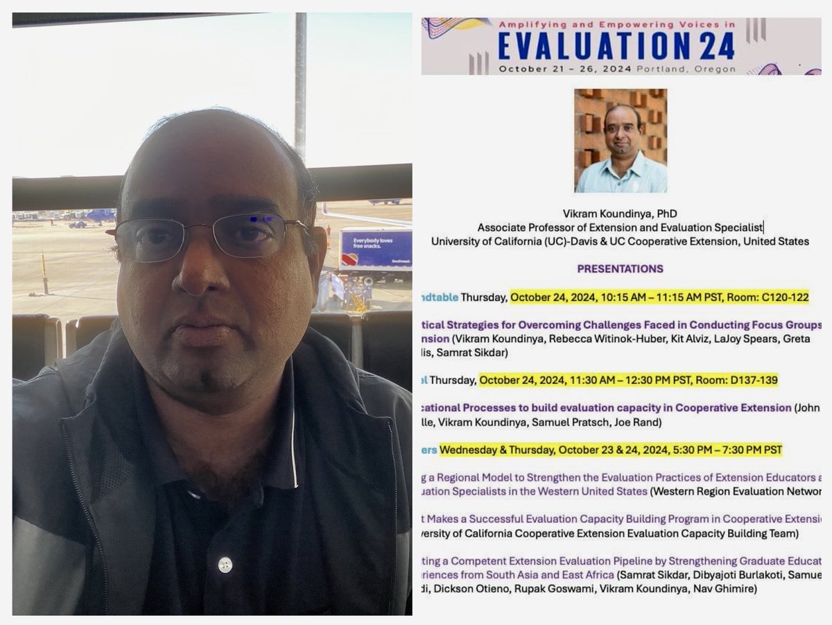 Traveling to the American Evaluation Association (#eval24) conference to present a panel, a roundtable, and three posters from my work. Please join our sessions if the topics are of interest to you. ⁦⁦<a href="/ucanr/">Ag&Natural Resources</a>⁩ ⁦⁦<a href="/ucdavisCAES/">CA&ES, UC Davis</a>⁩ ⁦<a href="/UCDHumanEcology/">UC Davis Human Ecology</a>⁩