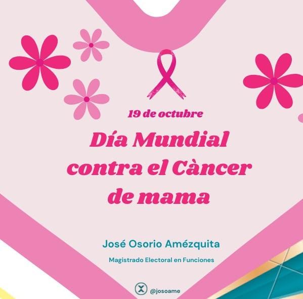 #ElRosaesMasqueunColor Que el Rosa inunde este 19 de octubre para recordar la importancia de la prevención del cáncer de mama para combatirlo. 🎀

Esperanza, fuerza y unidad. ¡Todas y todos contra el cáncer de mama! 🎀

#DiaContraelCancerdeMama