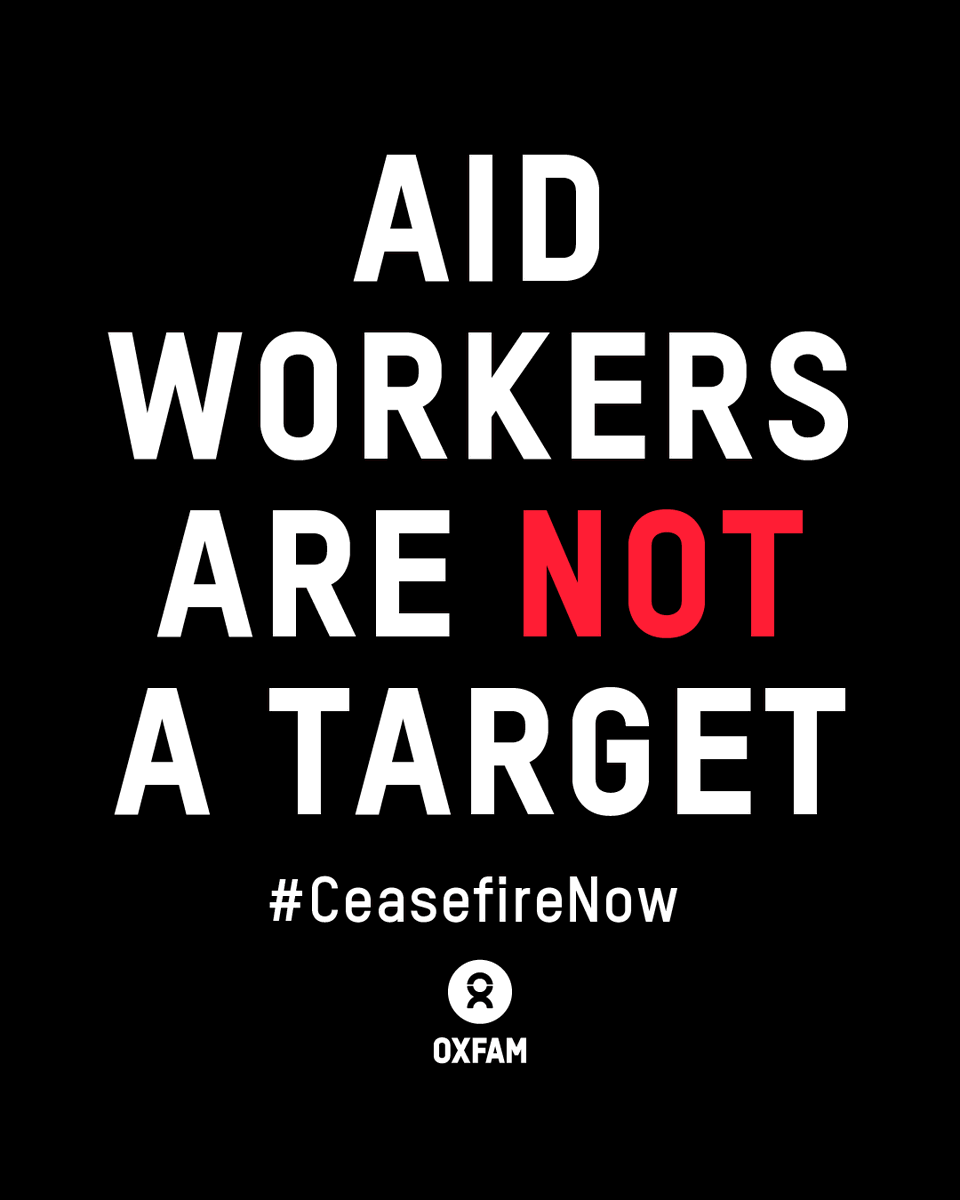 OxfamAmerica's tweet photo. Oxfam condemns in the strongest terms the killing in Gaza today of 4 water engineers working with our partner on their way to repair water infrastructure. They had coordinated their movements with Israeli authorities and were traveling in a marked vehicle. https://t.co/0f7Jyswt2A https://t.co/wpsEeB7DKH