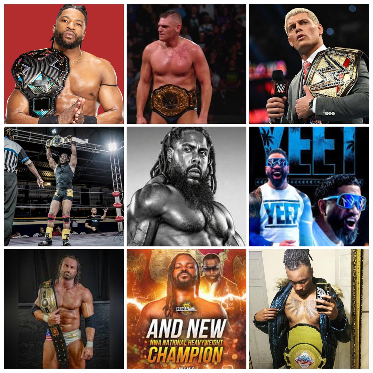 samuel_akil's tweet photo. A list of some of my favorite male champions. #iloveprowrestling #godisboss @_trickwilliams @Gunther_AUT @CodyRhodes @DaBlackPope @Jtg1284 @jeyuso @Thomas_Latimer_ MIMS REMY. https://t.co/oomdD7tiz3