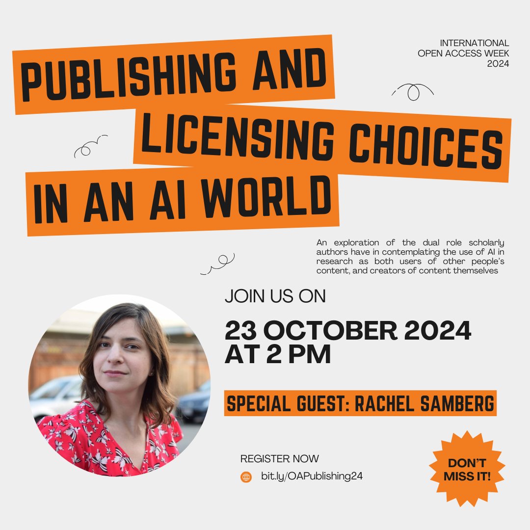 OCTOBER 23RD AT 2 PM: Celebrate OA Week with the JHU Research Administration &amp; JHU Libraries with a webinar feat. Rachel Samberg, exploring the role authors have in using AI in research as users of other people’s content &amp; creators of content.

Register @ bit.ly/OAPublishing24