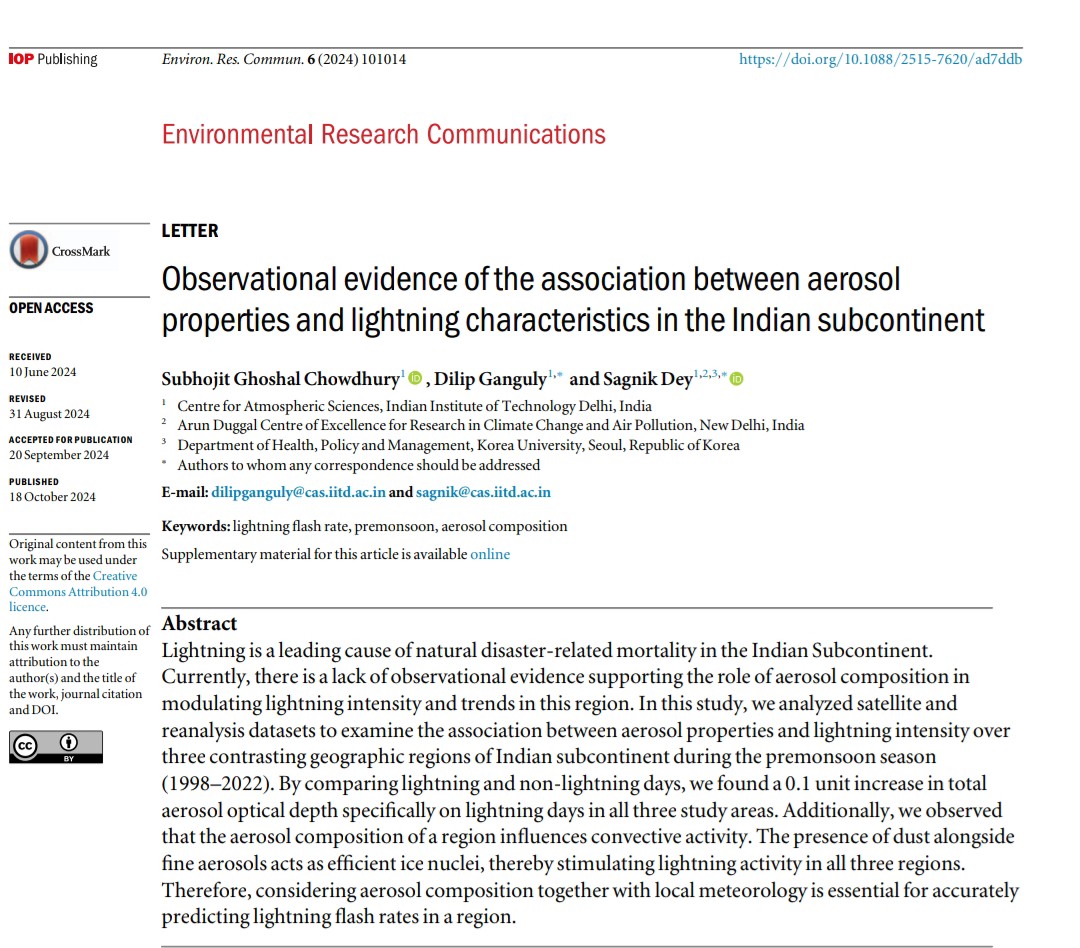 Subhojit Ghoshal Chowdhury (@ghoshal_4) on Twitter photo 🔊Publication alert!
In our latest study, we observed that the region aerosol composition plays a crucial role in modulating lightning flash rate over Indian subcontinent. Give it a read! doi.org/10.1088/2515-7… <a href="/IOPenvironment/">IOP Environment</a> <a href="/somagnik/">Sagnik Dey</a> 🔊Publication alert!
In our latest study, we observed that the region aerosol composition plays a crucial role in modulating lightning flash rate over Indian subcontinent. Give it a read! doi.org/10.1088/2515-7… <a href="/IOPenvironment/">IOP Environment</a> <a href="/somagnik/">Sagnik Dey</a>