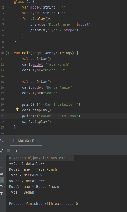 notprithviraj's tweet photo. 🚀 Day 6 of #Kotlin learning!

Today's focus: Classes &amp; Constructors

Created classes &amp; objects

Used primary &amp; secondary constructors

Learned about the init block &amp; default values

Practiced with the this keyword to access properties
OOP in Kotlin is 🔥! #AndroidDev https://t.co/OoB9AOVpiN