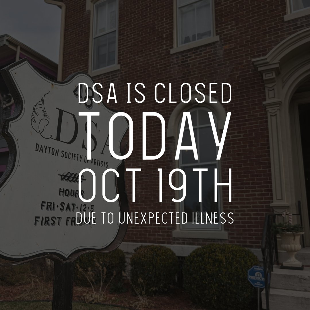 dsa_director's tweet image. We apologize for the inconvenience - but DSA will be closed today, Oct. 19th, due to illness. 
Please visit us next week from 12 - 5 PM for the last weekend of our #FotoFocus Exhibition, Midwest Americana. 
You can visit online at: daytondsa.org/currentexhibit…