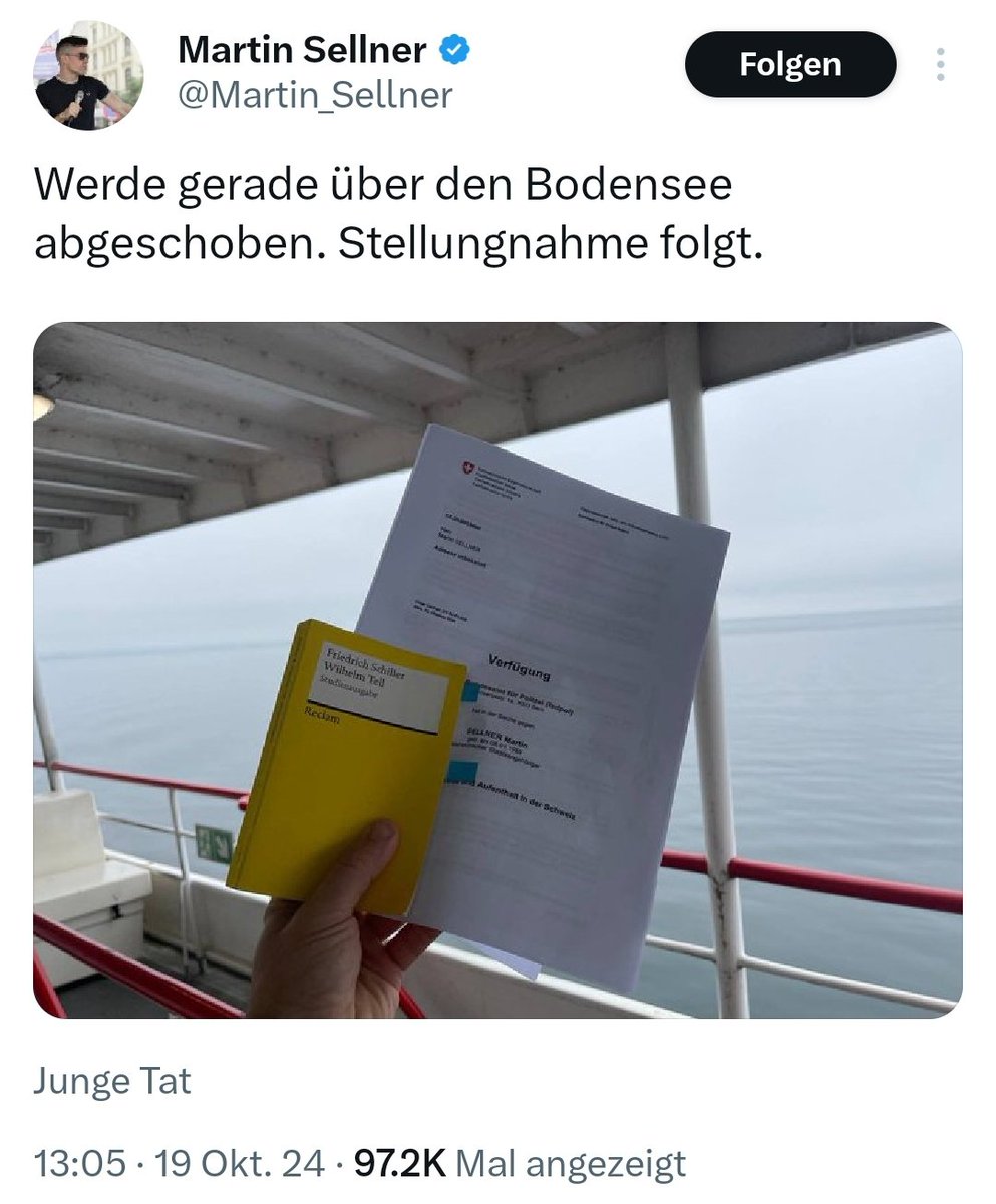 m_kobel's tweet photo. Weiss gar nicht, was sein Problem ist. Die Schweiz tut doch genau das, was er auch fordert: Ausländer remigrieren 🤷‍♂️ https://t.co/71I5pCd4FW