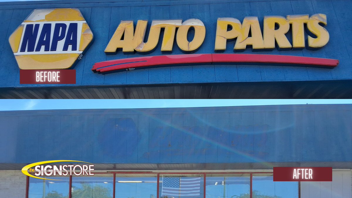 signstoremacon's tweet image. We completed a sign removal project for @Illumatech! We removed the Napa Auto Parts signage in Thomaston, GA. Need sign services? Call Us 1-800-316-9530. We do it all! #SignageSolutions #BusinessSigns #Illumatech #TheSignStore