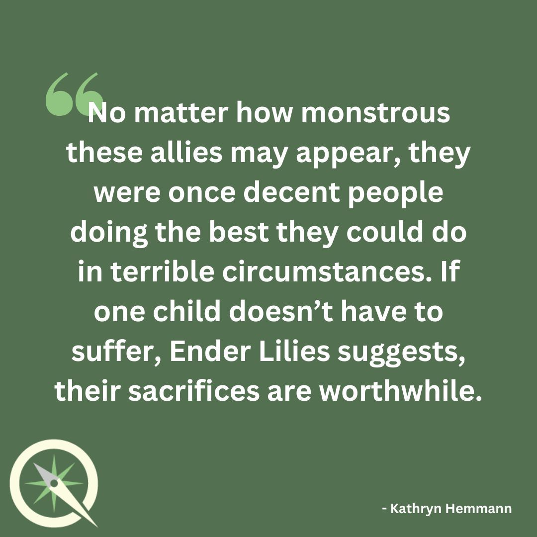 "No matter how monstrous these allies may appear, they were once decent 
people doing the best they could do in terrible circumstances. If one 
child doesn’t have to suffer, Ender Lilies suggests, their sacrifices are worthwhile."

Read our article: buff.ly/3zxKpTm