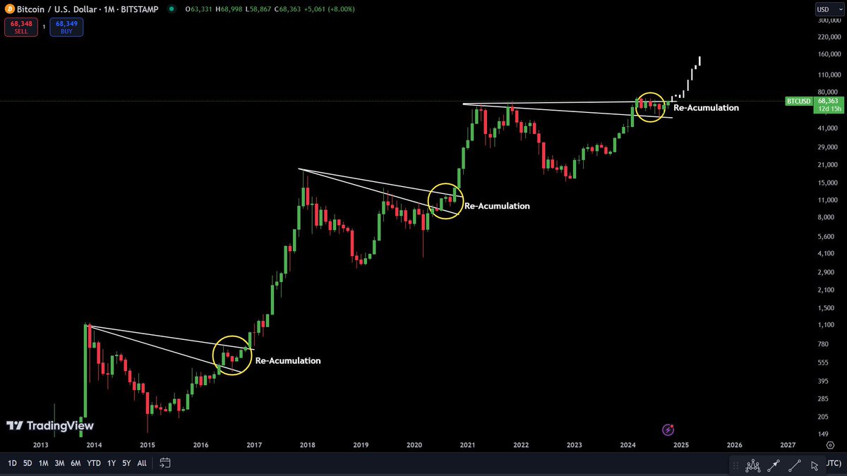 Each Bitcoin cycle shows a repeating pattern. The price enters the re ...
