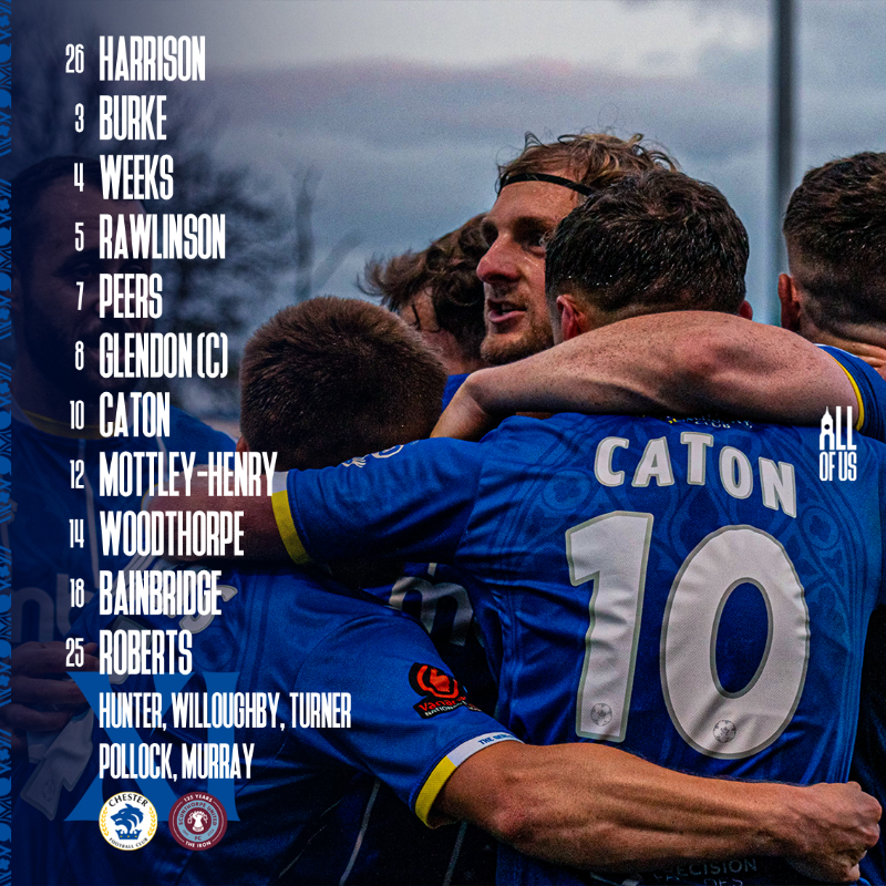 ChesterFC's tweet photo. Our ๐ง๐ฒ๐ฎ๐บ ๐ก๐ฒ๐๐ is in for today's game against @SUFCOfficial! ๐ต
#AllOfUs | #CFCSCU