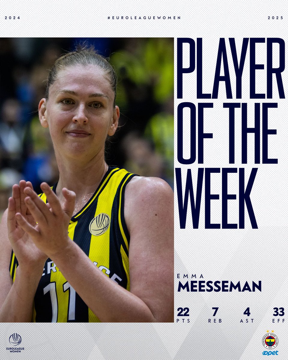 An electric performance in Week 2: <a href="/EmmaMeesseman/">Emma Meesseman</a> is your 𝐏𝐥𝐚𝐲𝐞𝐫 𝐨𝐟 𝐭𝐡𝐞 𝐖𝐞𝐞𝐤! 👑

#EuroLeagueWomen x <a href="/fbkadinbasket/">Fenerbahçe Opet</a>