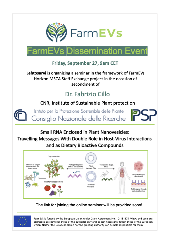 FarmEVs's tweet photo. 5) In September 2024 Dr. Fabrizio Cillo from CNR Bari, Italy held the fifth #FarmEVs dissemination event https://t.co/7Na1C1zdzJ