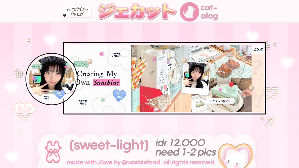 warbiefond's tweet image. ⠀
꒰ a repost is truly appreciated! ꒱

Hai, kenalan sama anak barunya Warbiefond, yuk? ♡ Kami juga mencari model untuk layout ini, bagi kalian yang tertarik bisa reply foto dan copal-nya, yah! &amp;amp;&amp;amp;. Layout ini bisa dipesan mulai besok. Thanks a lot! ★ ⋮ #zonauang
⠀