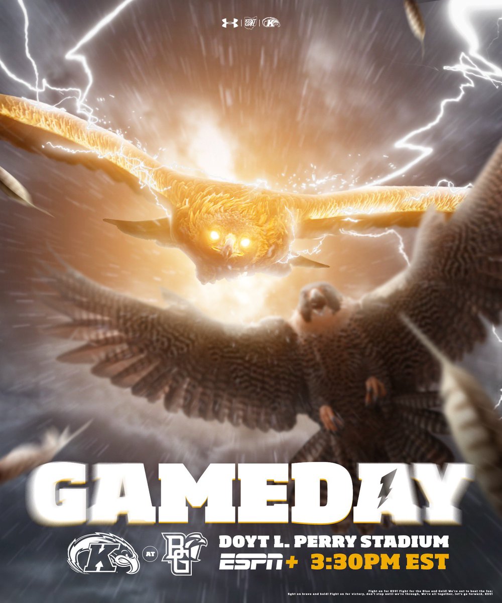 GAMEDAY. 🦅

🆚 Bowling Green State University 
🏟️ Doyt L. Perry Stadium
⏰ 3:30pm
📺 ESPN+

#KentGRIT⚡️ | #ALLIN