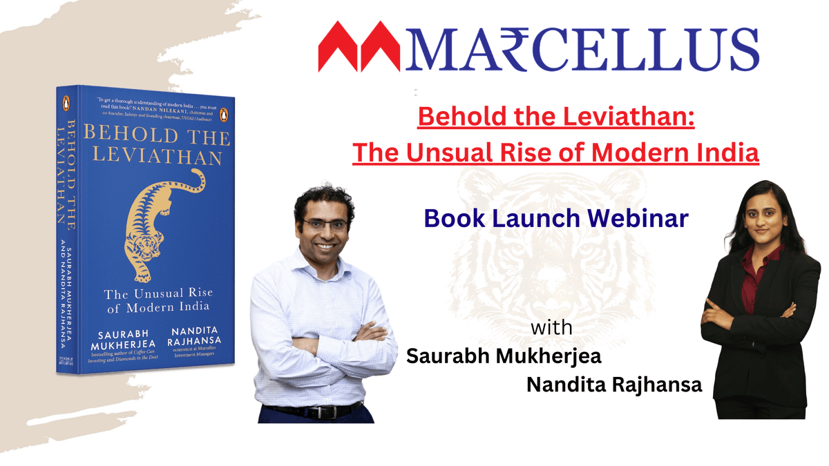 MarcellusInvest's tweet photo. Our next book, Behold the Leviathan: The Unusual Rise of Modern India', will be published on 21st Oct by Penguin Random House. The book delves deep into how India has evolved over the past few decades and how 1.5 billion Indians are combining to spectacular effect to create a range of social and economic outcomes which have no precedent in any emerging economy!

Watch the recording of the book launch webinar where the authors, Saurabh Mukherjea and Nandita Rajhansa share a sneak peek into the book.

Link: https://t.co/RKVIJLSjpL

Pre-order the book on Amazon using the link below:
https://t.co/WcaWaWcY9a