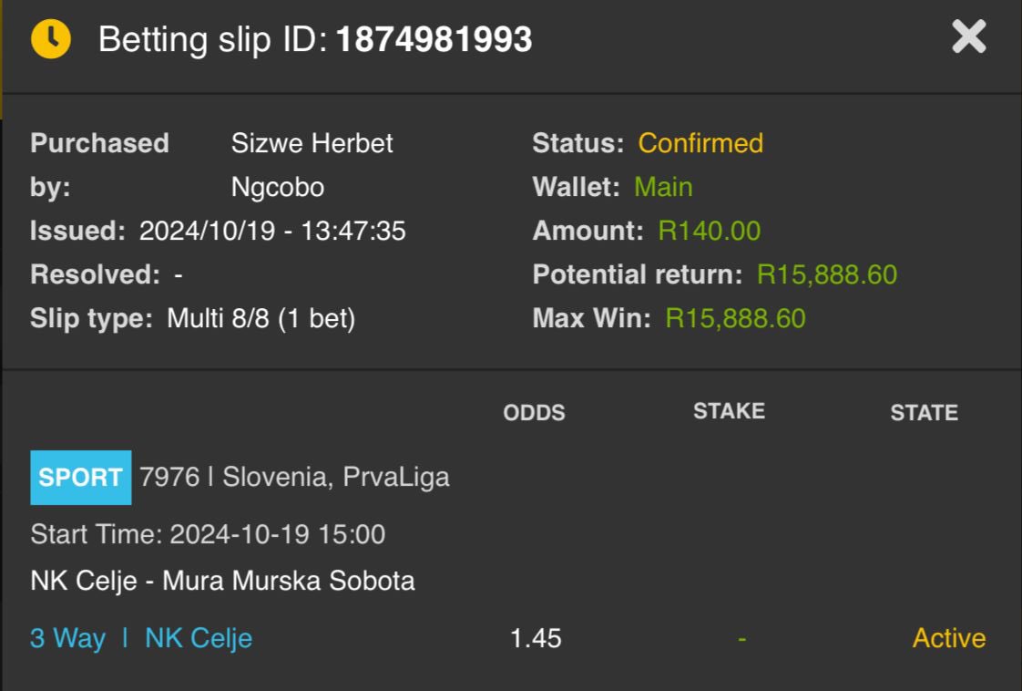 PoloB101's tweet photo. Last Ticket on @Easybet_SA
⏰KickOff :@ 15H00 to - 20 October @19H15
🔗LINK: https://t.co/Bu3M2WTouf… CODE: 392818
• Register_On👉🏾: https://t.co/I55MnL3eXN
• UsePromoCode: SIZWE50
to get FREE R50 Bonus voucher and
25 FREE spins
#TheBreakIsOver https://t.co/5aYMoq2SFY