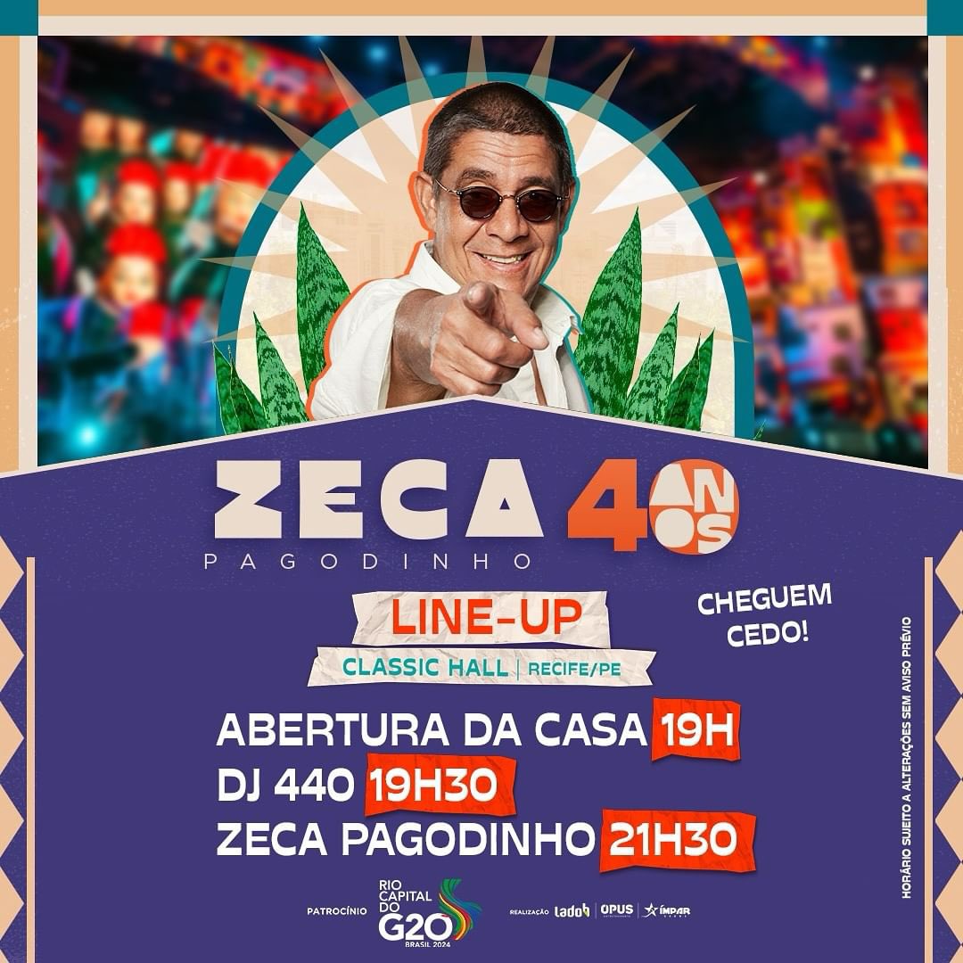 Hoje tenho a honra de fazer aquele esquenta do show em comemoração aos 40 anos do mestre do samba Zeca Pagodinho no Classic Hall. Vai ser incrível!