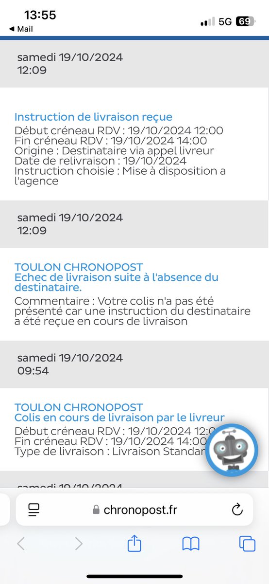 FloFrz's tweet photo. Bonjour @ChronopostSAV voilà le suivi de mon colis alors que je n’ai pas bougé de chez moi, que ma sonnette fonctionne et que je n’ai reçu aucun appel du livreur, ni aucun avis de passage. C’est du foutage de gueule. Le colis contient de la viande fraiche. https://t.co/DHAdLG1qiy