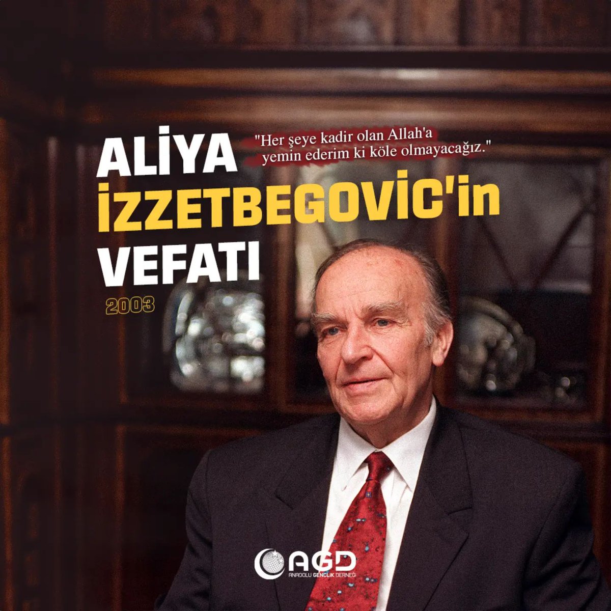 agdtepebasi's tweet photo. "Her şeye kadir olan Allah'a yemin ederim ki köle olmayacağız."

Bilge Komutan Aliya İzzetbegoviç’i vefatının sene-i devriyesinde saygı ve rahmetle anıyoruz.

#Aliyaİzzetbegovic #AlijaIzzetbegovic https://t.co/xRxSqBrLZU