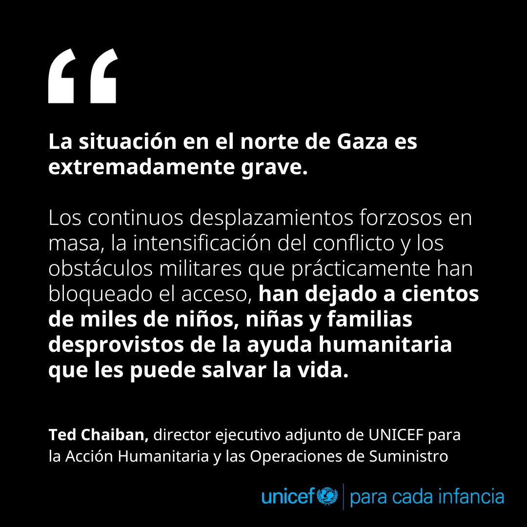 unicefenespanol's tweet photo. "Sería un fracaso dejar a los niños y las niñas de Gaza abandonados a una suerte inimaginable. Nos quedamos sin tiempo, pero todavía podemos actuar”.

Leer la declaración completa de @TedChaiban, Director Ejecutivo Adjunto de UNICEF: https://t.co/lRvF17Qkhh https://t.co/ODB1ASDGim