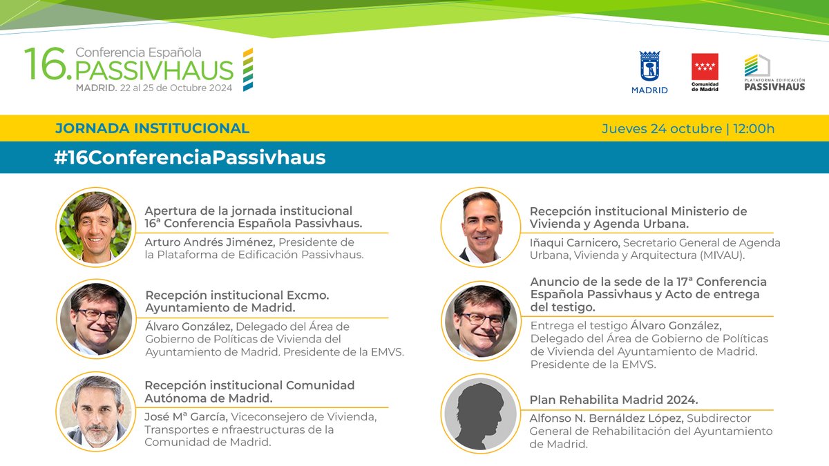 PlataformaPEP's tweet photo. La #16ConferenciaPassivhaus es una experiencia para tod@s, desde estudiantes hasta perfiles muy especializados con trayectoria laboral. Os presentamos un adelanto de lo que será la jornada institucional. ¡Qué ganas de empezar! ���
¡Últimas entradas! 🎟️ https://t.co/ZBSHRE9gY6 https://t.co/hBpmLaZVv1