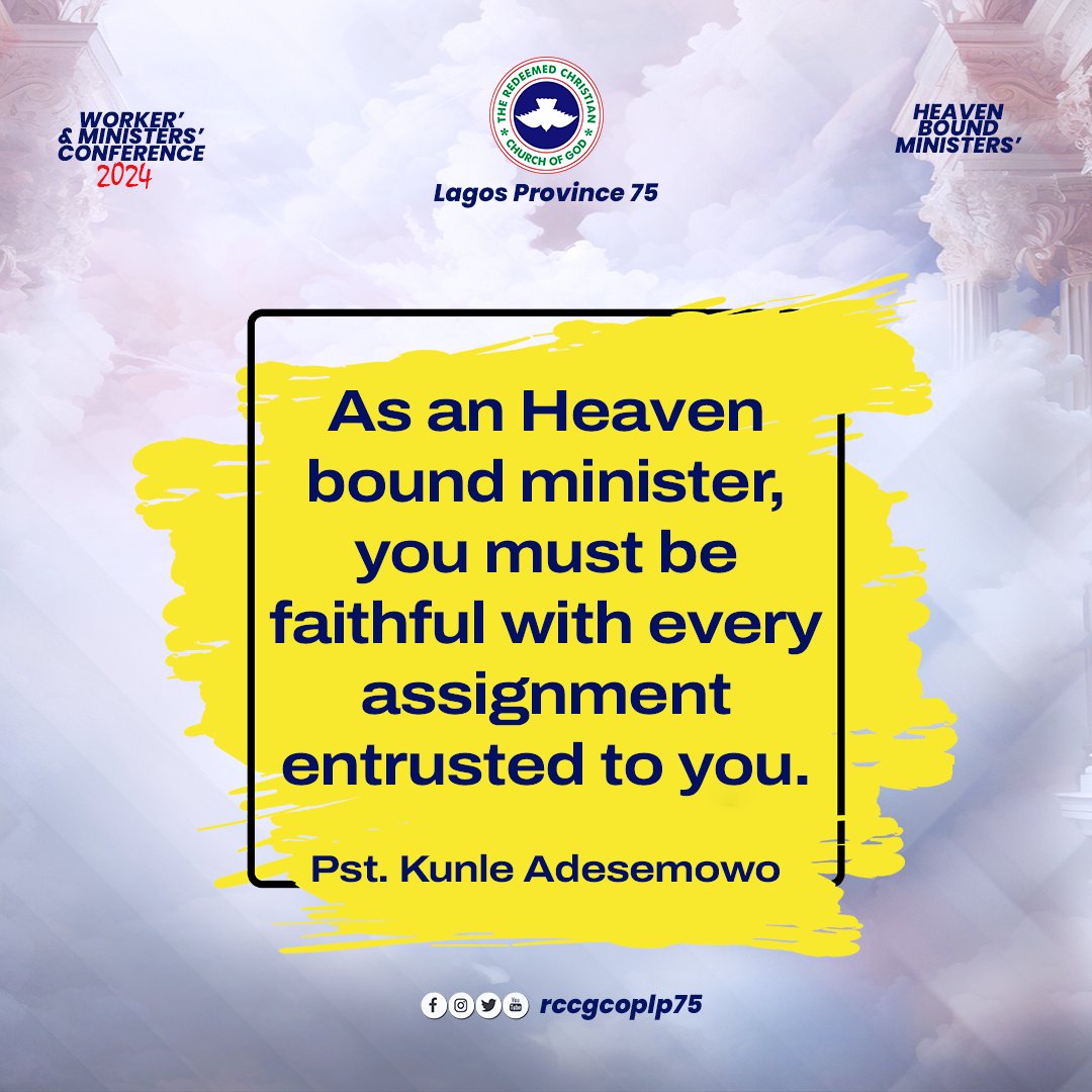 rccglp75's tweet photo. RCCG LAGOS PROVINCE 75 MINISTERS' AND WORKERS' CONFERENCE 2024 NUGGETS.

#rccg #lp75 #MWC2024 https://t.co/vjqD1MOnoe