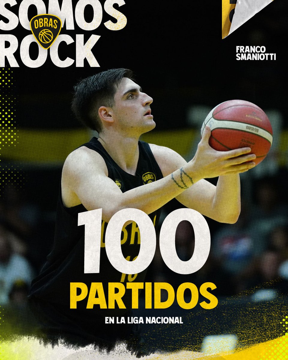 ¡💯 partidos para el 🔟! <a href="/francosmaniotti/">fran smaniotti</a>

Franco Smaniotti cumplió 100 juegos en la #LigaNacional, todos con El Rockero 🤟 

Desde su debut en la 2017-18 acumula siete temporadas con acción en la máxima categoría. 

#SomosObras 💛🖤 #SomosRock 🤟🎸